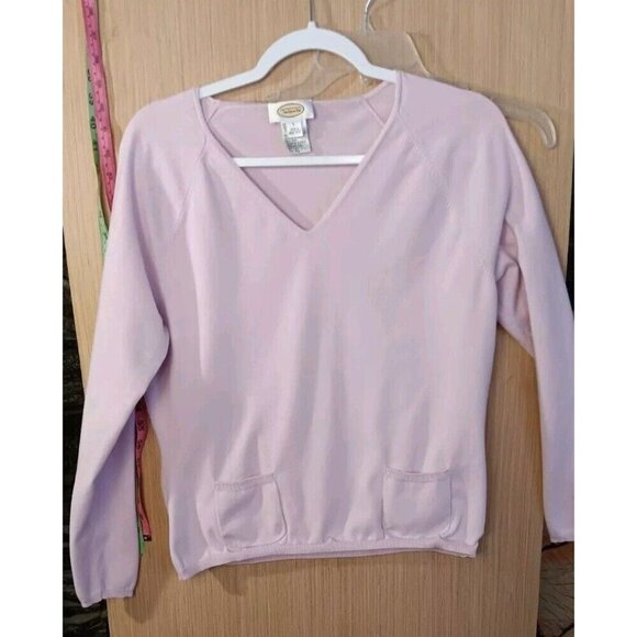 Talbots Ladies (L) Sweater Pink Pullover V-neckline Raglan Sleeves Front Pockets - Picture 1 of 6